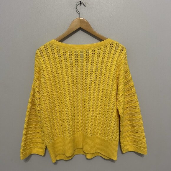St John Collection Yellow Knit Sweater Women L 100% Cotton Pullover Long Sleeve - Picture 2 of 9
